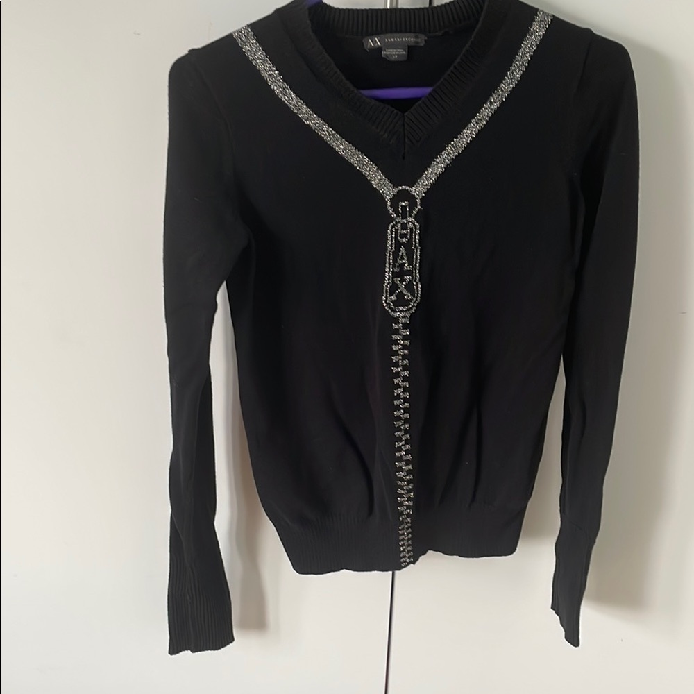 Black Sweater with Silver Chain Detail